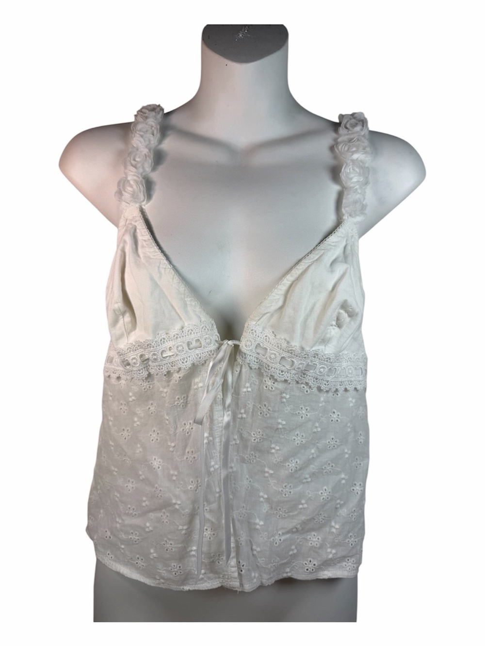 Eyelet Top White Fox Front Tie S Cottagecore Boho Milkmaid Coquette Ren Faire